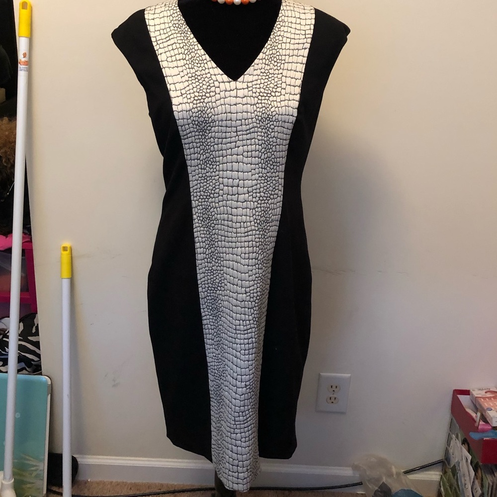 Chic Calvin Klein dress with blazer.